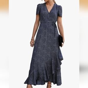Blue Floral Summer Maxi Wrap Dress Medium